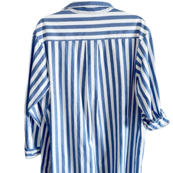 Sezane Maxine Shirt Dress Blue/White Stripe Sz Large Nautical Beachy - Picture 12 of 14